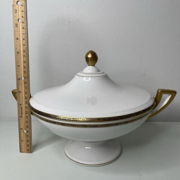 Fraureuth Germany Lidded Vegetable Serving Dish Bowl Tureen Gold Porcelain Deco - Picture 8 of 8